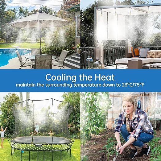 360° Automatic Drip Irrigation Kit - 5/16'' Tubing, Adjustable Universal Spray Nozzle, Copper Atomizing System for Garden/Lawn/Greenhouse - Multi-Directional Rotation, Quick Connectors, 33FT