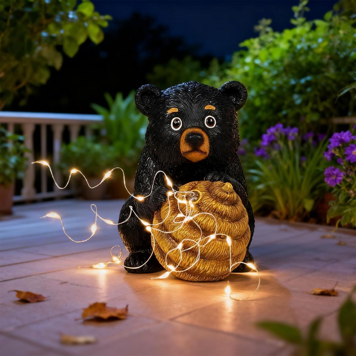 Cute Bear Solar Garden Decor Statue with LED Light - Adorable Outdoor Decoration for Yard, Lawn, Patio - Great Birthday Housewarming Unique Gift for Women, Mom, Grandma