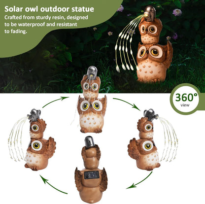 Solar Garden Statues Outdoor Decor, Watering Owl Statue Garden Decor, Resin Yard Decorations Outdoor for Patio, Porch, Balcony, Lawn Ornaments, House Warming Birthday Gifts for Mom Women Grandma