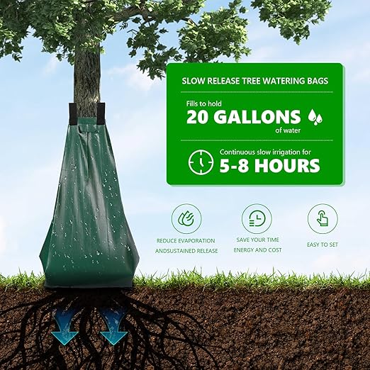 Tree Watering Bags 20 Gallon – 3 Pack Slow Release Drip Irrigation for Trees, PVC Tree Watering Bag for New & Established Trees, Deep Watering in 5–8 Hours, Ideal for Fruit Trees & Young Saplings