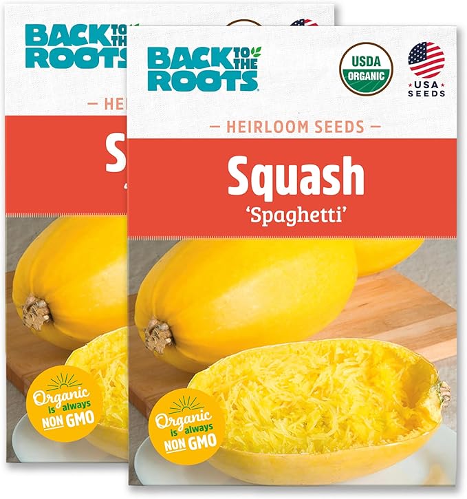 Back to The Roots 100% Organic Heirloom Seeds - Spaghetti Squash Seeds for Planting Value Pack (5.6g Total)