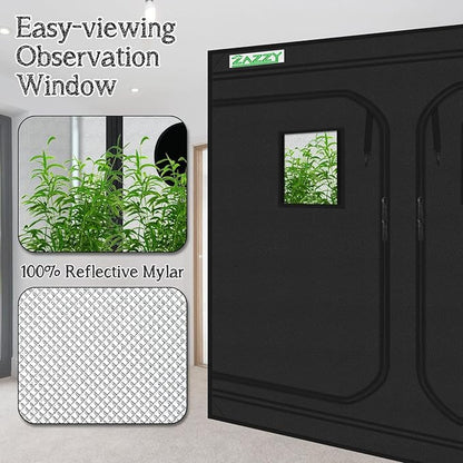 zazzy Grow Tent, 96“x48 x78 Plant Growing Tents 600D Mylar Hydroponic Indoor Grow Tent with Window, Kit Bag & Floor Tray 8x4 Growing Tent