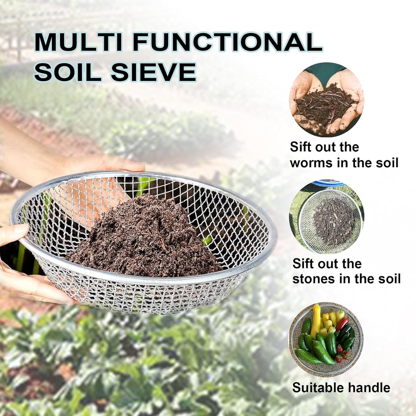 3/8 Inch Soil Sifter for Gardening, Rock Sifter for 5gallon,Compost Sifter Dirt Sifter,Captures Dirt Rocks Sawdust