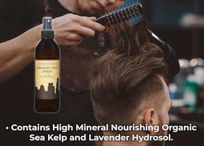 Seattle Pomade Co. Certified Organic Hair Spray made with Organic Aloe and Acacia Fiber. Strengthens & Lightly Holds Hair. Globally sourced certified organic materials.