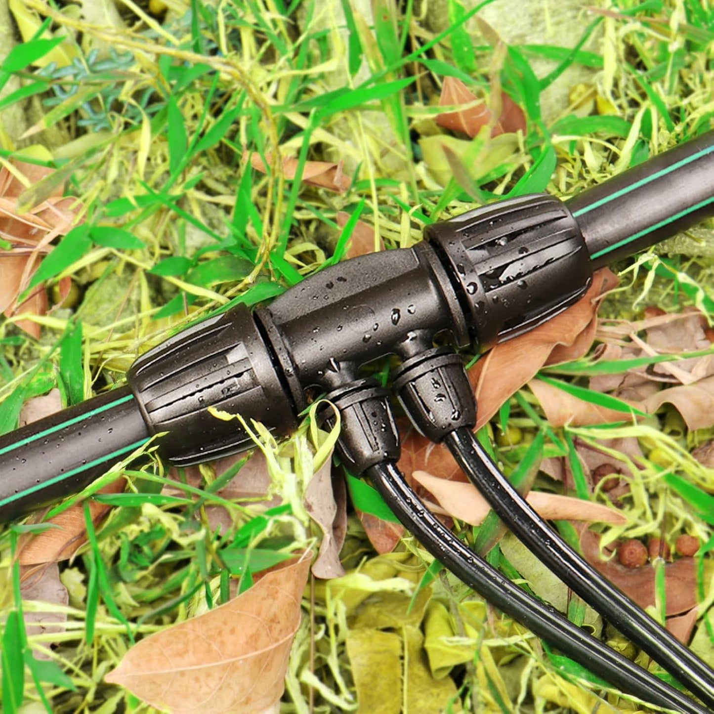 Drip Irrigation Fittings for 1/2 Inch to 1/4 Inch Tubing Reducing Tee：1/2" (1/2" ID x 0.65" OD) to 1/4" Drip Line Anti-drop Locked Nut Barbed Reducer 4 Way Tee Connectors (12 Pack)