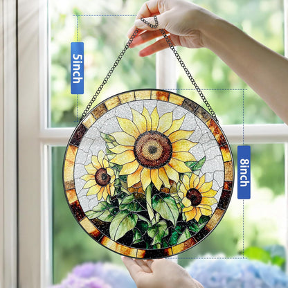 Sunflower Stained Glass Suncatcher, Stained Glass Window Hanging, 8 Inch Sunflower Suncatcher, Sunflower Glass Window Decor, Christmas, Mother's Day, Birthday, Gifts for Mom, Grandma Gift