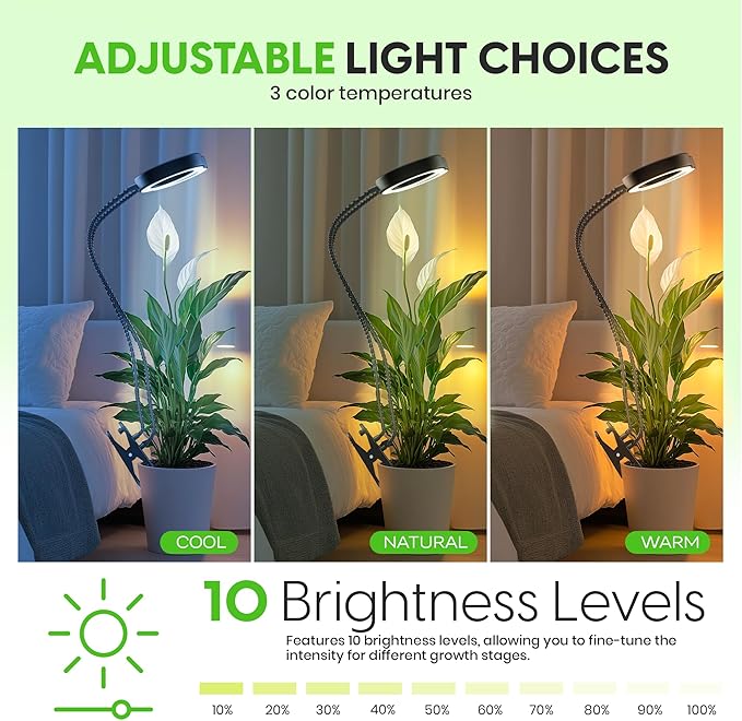 OSANI 24" Gooseneck Long Arm Grow Light, 48" Wide Coverage, 6000K Full Spectrum LED Grow Lights for Indoor Plants with Red Blue LEDs, 10-Level Dimmable, Auto Timer, USB & Adapter, Grow Lights Indoor