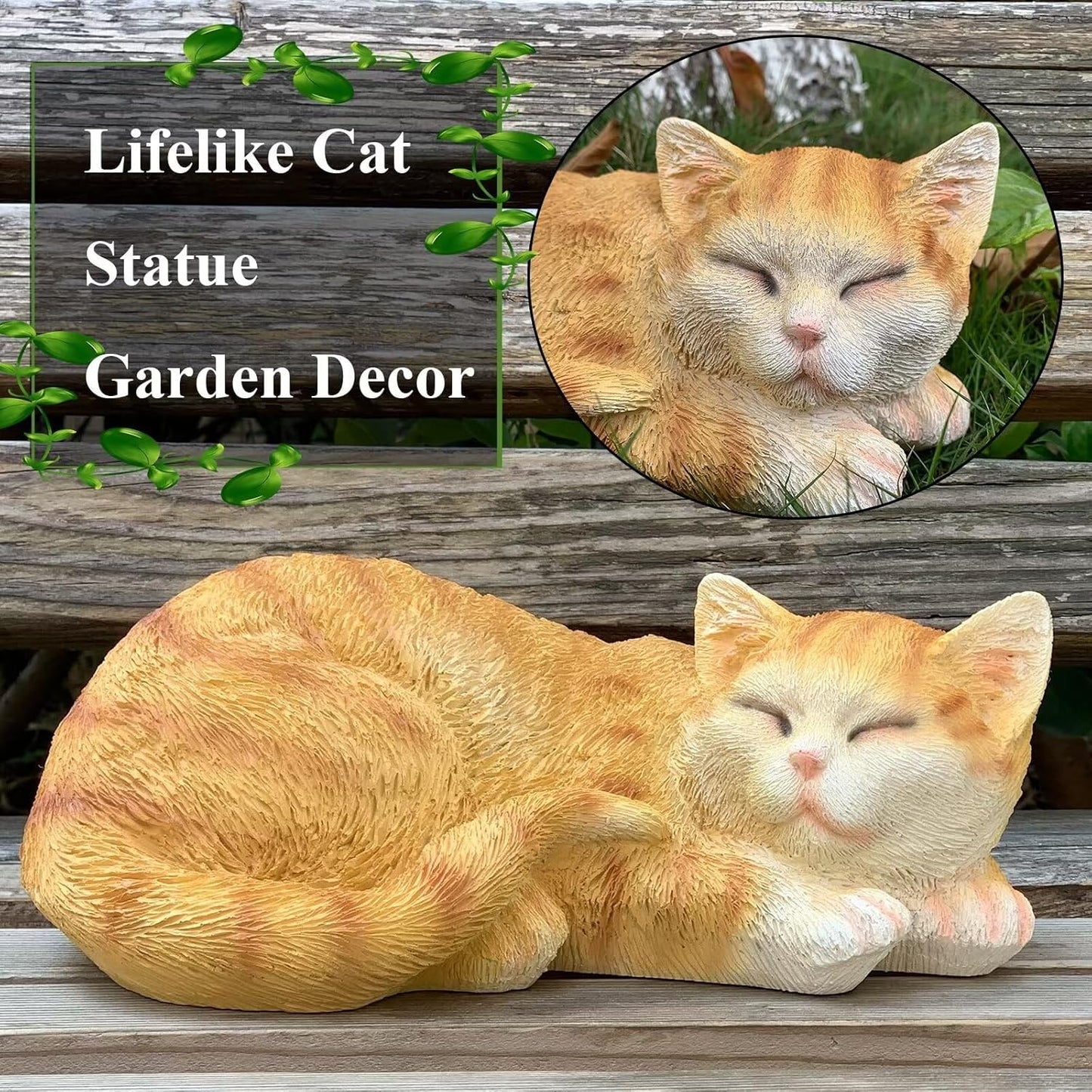 Sleeping Cat Statue, Outdoor Cat Sculpture & Figurine Lawn Ornament, Orange Tabby Statue for Patio, Lawn, Yard Decorative, Cute Kitten Garden Decor