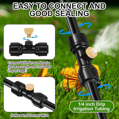 30 Pcs 1/4" Drip Irrigation Tee Connectors for Tube Quick Connect Parts Fittings for 1/4 Inch(6.35mm) Irrigation Tubing or Sprinkler(Black,Misting Nozzle)