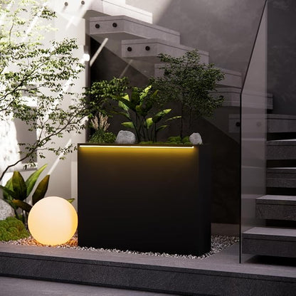 GSK Black Metal Planter Box with LED Light 30"H×10"W×37.9"L Span Rectangular Flower Trough Lighting Up Indoor Rectangle Insert Drainage Holes Garden Plants Outdoor Separation Space Garden Patio Porch