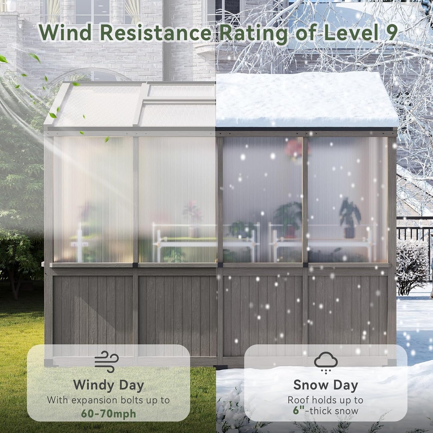 Aoxun 6x8 FT Walk-in Wooden Greenhouse,Solid Cedar Frame,Polycarbonate Panels, Automatically Temperature Control Roof Vent and Lockable Door,for Outdoor, Garden, Backyard,Patio, Lawn, Gray