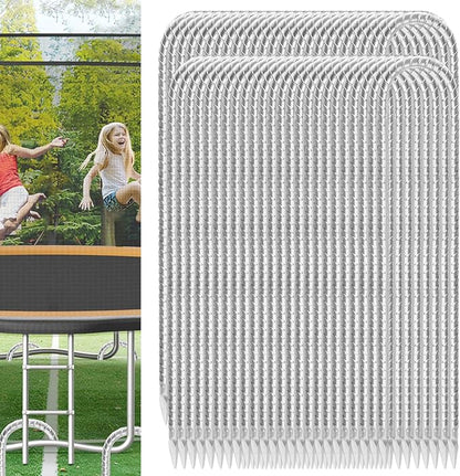 Trampoline Stakes Anchors High Wind 12inx6mm Galvanized U Hook 20pcs Rebar Stakes – Heavy Duty Ground Anchors for Trampoline,Yard & Inflatable,Landscape Metal Stakes for Outdoor Decorations