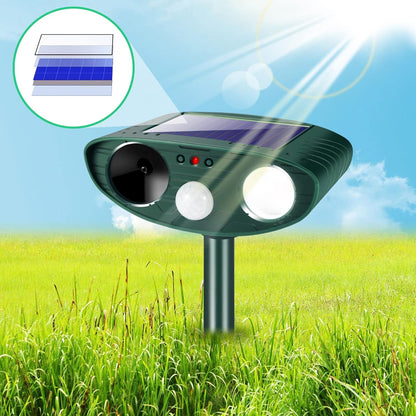 Solar Ultrasonic Animal Repeller Outdoor Cat Repellent Deer Repeller with Strobe Light,Waterproof Animal Deterrent Devices for Rabbit Raccoon Squirrel Dog Coyote Rodent Skunk Repellent for Yard Garden
