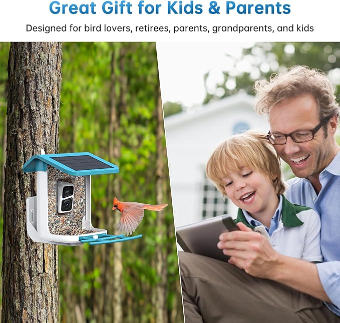 SMONET Bird Feeder with Camera B300: Smart Birdhouse Camera AI Recognition Solar Powered,Outdoor Wireless WiFi Birdfeeder Watching Live Video,Funny Birthday Gifts for Mom Mother Grandma Daughter