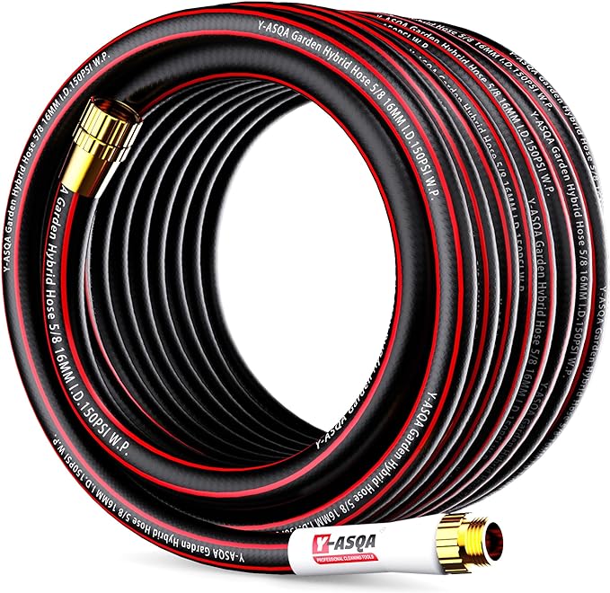 YASQA Heavy Duty Garden Hose 100 ft 5/8 Inch, Contractor's Leak Proof Durable No Kink Easy Coil Flexible Hose Black & water hose 100ft
