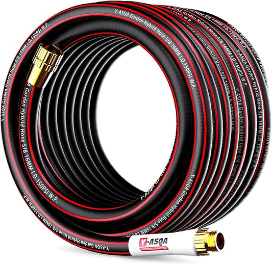 YASQA Heavy Duty Garden Hose 100 ft 5/8 Inch, Contractor's Leak Proof Durable No Kink Easy Coil Flexible Hose Black & water hose 100ft