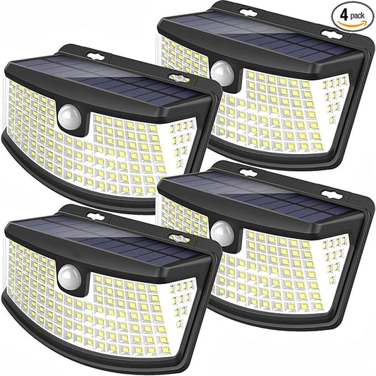 Aootek New Solar Motion Sensor Lights 120 LEDs with Lights Reflector,270° Wide Angle, IP65 Waterproof, Step Lights for Front Door, Yard, Garage, Deck (Back Button 4-Pack)