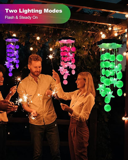 Toodour Solar Wind Chimes for Outside, Shells Light Gifts for Mom Grandma Women Wife Girls, Waterproof Solar Outdoor Decorative Mobile Light for Holiday Garden Porch Yard Outdoor Decor (Green)