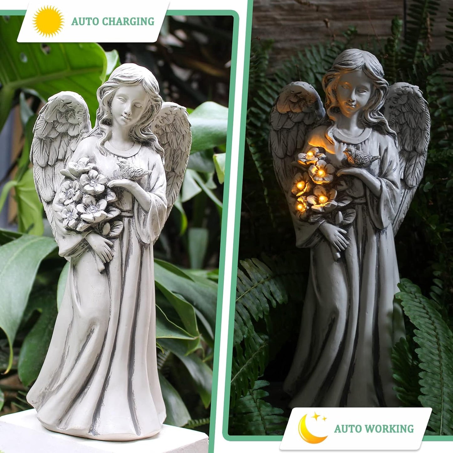 Solar Angel Statue for Outdoor, Angel Figurine with Resin, Outdoor Decor for Patio Lawn Yard Porch, Garden Gift