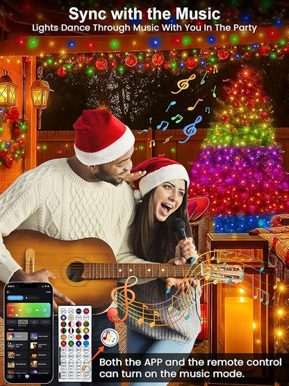 Smart LED Halloween String Lights with Remote & App 66FT 200LED, Waterproof RGB Dimmable Clear Wire Christmas Lights, Color Changing Christmas Tree Light Outdoor Indoor with Timer for Halloween Decor