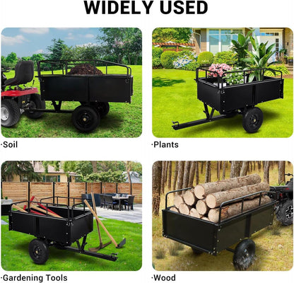 Garvee Garden Utility Trailer, 17 Cu. Ft & 750 LBS Capacity, ATV UTV Hauling Trailer, Tow Behind Steel Dump Cart, Hand Pull or Foot Pedal, Heavy Duty Yard Trailers for Lawn Mower Tractor