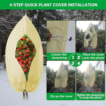 Plant Covers Freeze Protection, 72" X 85" Frost Cloths for Outdoor Plants, 2 Packs Frost Blankets for Outdoor Plants, Frost Cover with Zipper Drawstring | Plant Covers for Winter