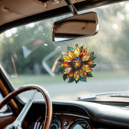 Golden Sunflower Acrylic Suncatcher Stained Glass Effect Window Car Hanging Christmas Ornament Indoor Outdoor Decor Garden Sun Catcher Panel for Sunflower Lover for Women Mom Grandma