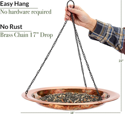 Good Directions Hanging Fire Copper Bird Bath for Outside Backyard, Outdoor, Patio, Garden, Birdbath Gift for Bird Lovers Watchers, Large 18" Pure Copper Metal