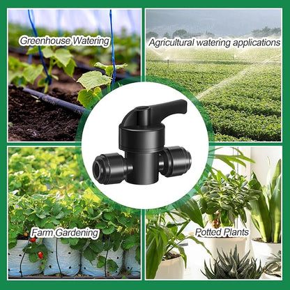 30 Pcs 1/4" Drip Irrigation Tee Connectors for Tube Quick Connect Parts Fittings for 1/4 Inch(6.35mm) Irrigation Tubing or Sprinkler(Black,Shut Off Ball Valve)