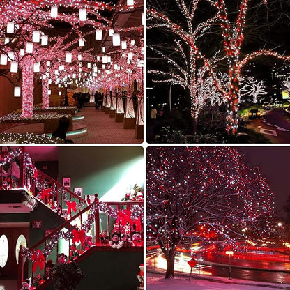 75.8 FT 200 LED Red and White Christmas Lights Outdoor Indoor, Timer & Memory Function & 8 Modes, Extendable Green Wire, Waterproof Fairy Twinkle Lights for Xmas Tree Holiday Party Garden Yard Decor