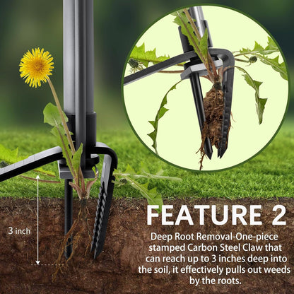 Metal Manual Weeder-48 Stand Up Weed Puller Tool with Steel Push Handle - Made with All Steel & 4-Claw Steel Head-Easily Remove Weeds in Garden Yard Lawn Without Bending Or Kneeling