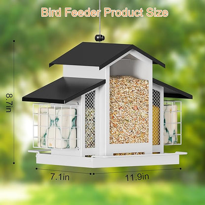White Metal Bird Feeder Birdhouse, Outdoor Hanging Wild Bird Feeders for Outdoors, Perfect Birdhouses for Outside Bird Lovers