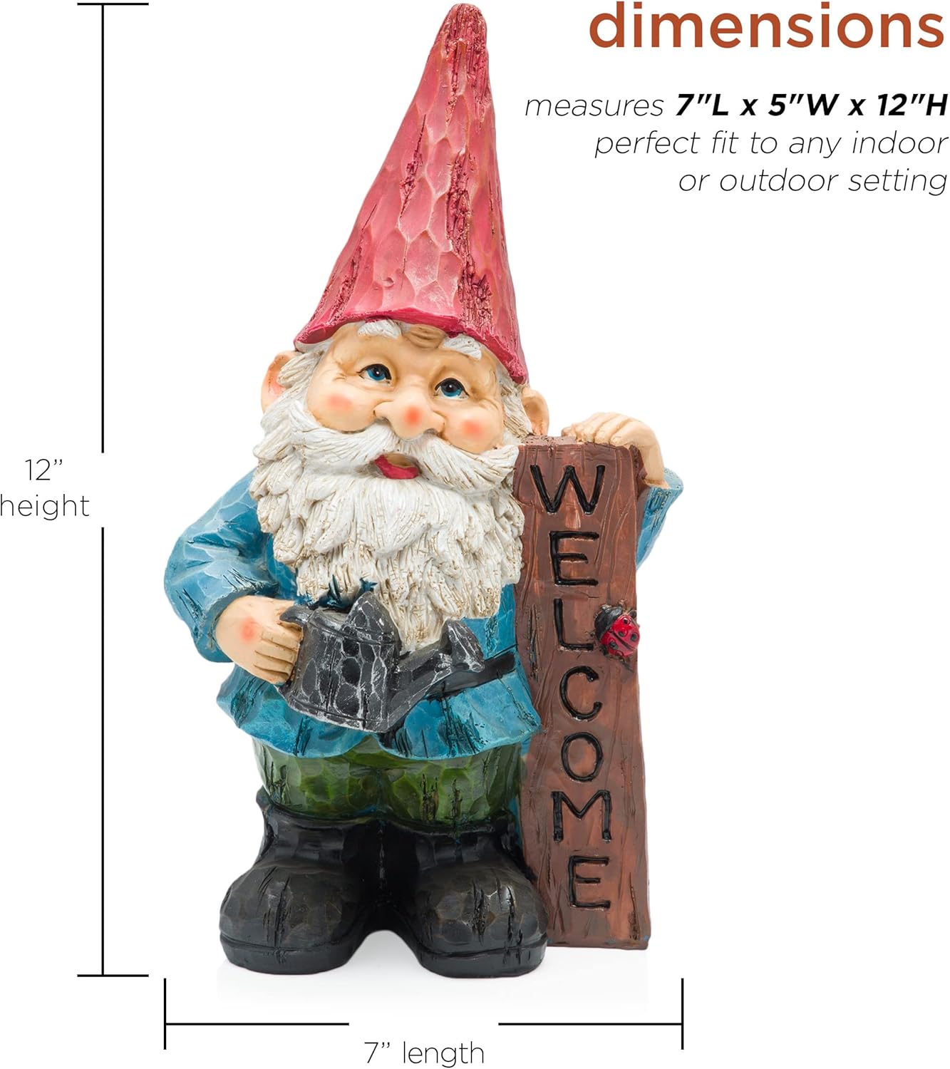 Alpine Corporation 12" Tall Welcome Outdoor Garden Gnome Yard Statue Decoration