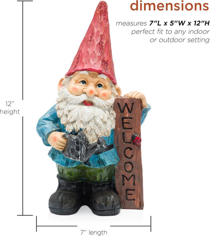 Alpine Corporation 12" Tall Welcome Outdoor Garden Gnome Yard Statue Decoration