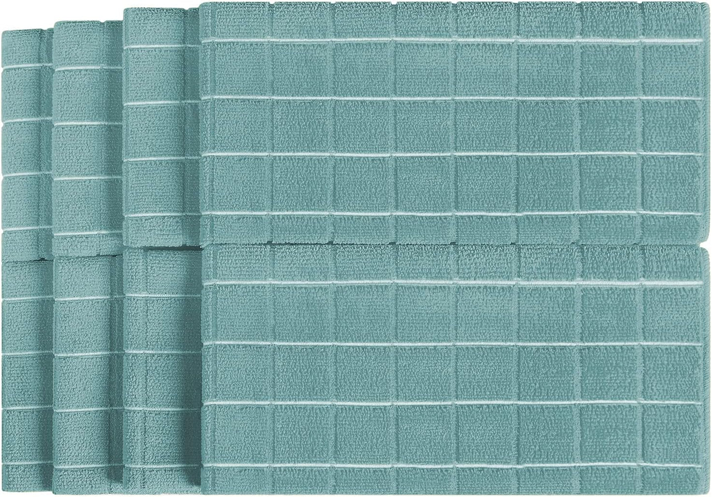 Microfiber Dish Towels - Soft, Super Absorbent and Lint Free Kitchen Towels - 8 Pack (Lattice Designed Lake Blue Colors) - 26 x 18 Inch