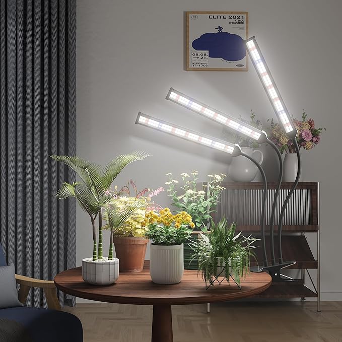 GooingTop Grow Light LED Gooseneck Lamp,Triple-Head Full Spectrum 222 LED Plant Lamp with Red Blue Light Clip-on Desk for Indoor Plants Growing,Diming & Auto Timer