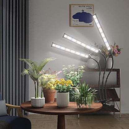 GooingTop Grow Light LED Gooseneck Lamp,Triple-Head Full Spectrum 222 LED Plant Lamp with Red Blue Light Clip-on Desk for Indoor Plants Growing,Diming & Auto Timer