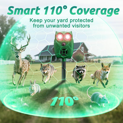 Solar-Powered Ultrasonic Animal Repellent with Motion Sensor, Waterproof Deer Repellent Device with Visual Indicator for Yard, Garden, and Plants, Effective to Repel Deer, Coyotes, Raccoons, and Cats