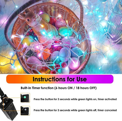 Connectable 200 LED 66FT Christmas String Lights Outdoor Indoor, 66FT Easter Pastel Lights Multicolor Decorations Lights, Waterproof 8 Modes Plug in Twinkle Fairy Lights for Christmas Bedroom Decor