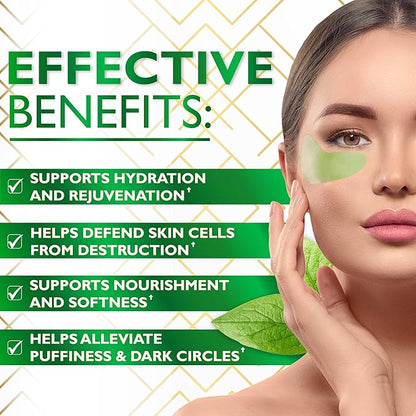 Under Eye Patches for Puffy Eyes, Dark Circles, Undereye Bags - Green Tea Skincare Treatment Mask for Wrinkles, Puffiness Reducer - Hyaluronic Acid, Collagen,Caffeine - Gifts for Women & Men - 60 Pads