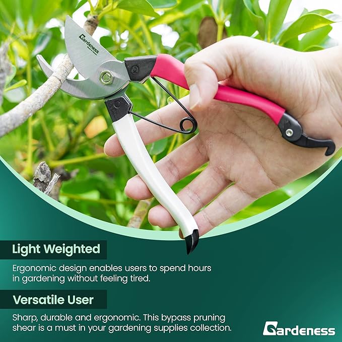 Gardeness Japanese Pruning Shears, Professional Bypass Heavy Duty Garden Pruner Secateurs – Lightweight Easy Grip Hand Pruners Branch Clippers for Gardening, Trimming, Harvesting. Made in Taiwan
