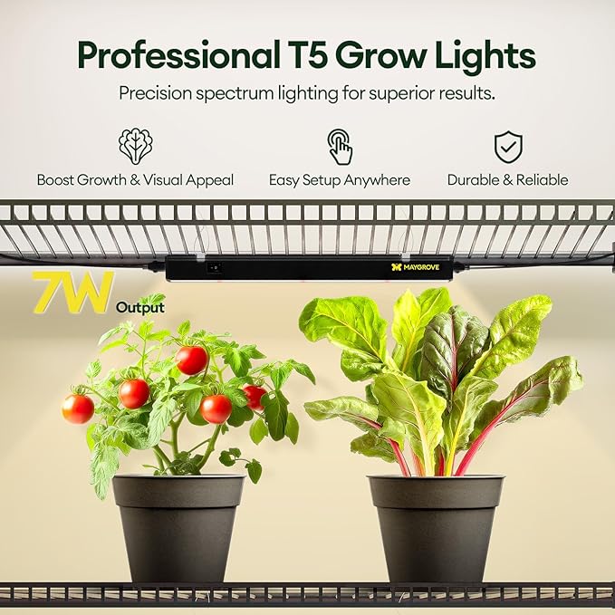 Plant Grow Lights 1FT, Red-Enhanced Full Spectrum 5000K, 28W(4 x 7W), T5 LED Grow Light Strips for Leafy Greens and Vegetables, High PPFD, Linkable, Black, 4-Pack