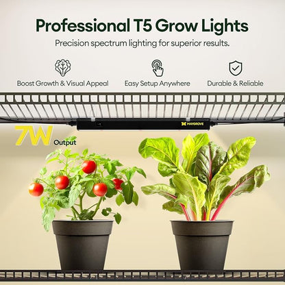 Plant Grow Lights 1FT, Red-Enhanced Full Spectrum 5000K, 28W(4 x 7W), T5 LED Grow Light Strips for Leafy Greens and Vegetables, High PPFD, Linkable, Black, 4-Pack