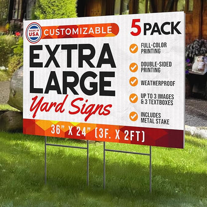 36"x24" Custom Yard Signs with Stakes Personalized Yard Signs with Full Color Print and Text Large Custom Outdoor Signs, for Business (5)