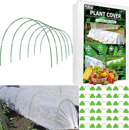Plant Cover Freeze Protection 10x50ft Garden Hoops Kit for Winter, Fabric Floating Row Cover Frost Cloth Outdoor Plant Blanket for Frost Snow Protection, Greenhouse Garden Tunnel Hoops for Raised Beds
