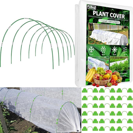 Plant Cover Freeze Protection 10x50ft Garden Hoops Kit for Winter, Fabric Floating Row Cover Frost Cloth Outdoor Plant Blanket for Frost Snow Protection, Greenhouse Garden Tunnel Hoops for Raised Beds