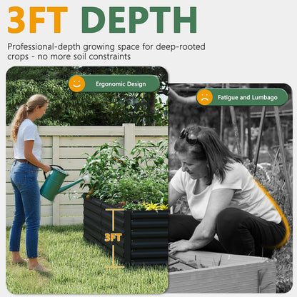 FOOWIN 2pcs 8x4x3ft Galvanized Raised Garden Bed, Planter Raised Garden Boxes Outdoor, Large Metal Raised Beds for Gardening, Garden Bed for Vegetables, Flowers, Herb, Black