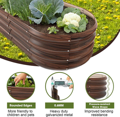 4x2x1ft Oval Galvanized Raised Garden Bed Outdoor 9-in-1 Large Metal Modular Planter Box Raised Beds for Gardening,Vegetables,Fruits,Flowers & Herbs (Brown)