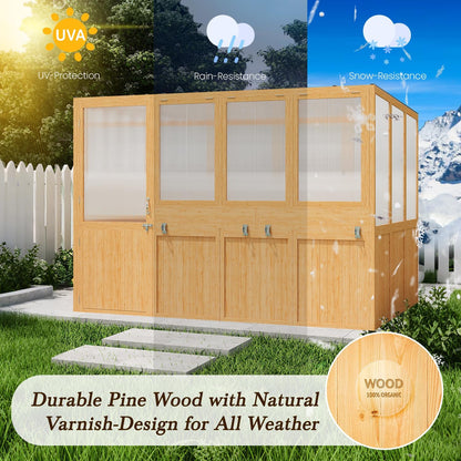 U-MAX 6x10 Ft Wood Greenhouse for Outdoors with Openable Window & Lockable Door, Heavy Duty Lean to Walk in Greenhouse with Polycarbonate Panel for Outside, Garden and Backyard