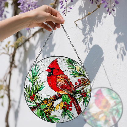 Stained Glass Window Hanging, 8 Inch Cardinal Sun Catcher, Stained Glass Decor, Suncatchers for Windows Hanging, Cardinal Window Decor, Gift for Bird Lovers, Gifts for Mom Grandma